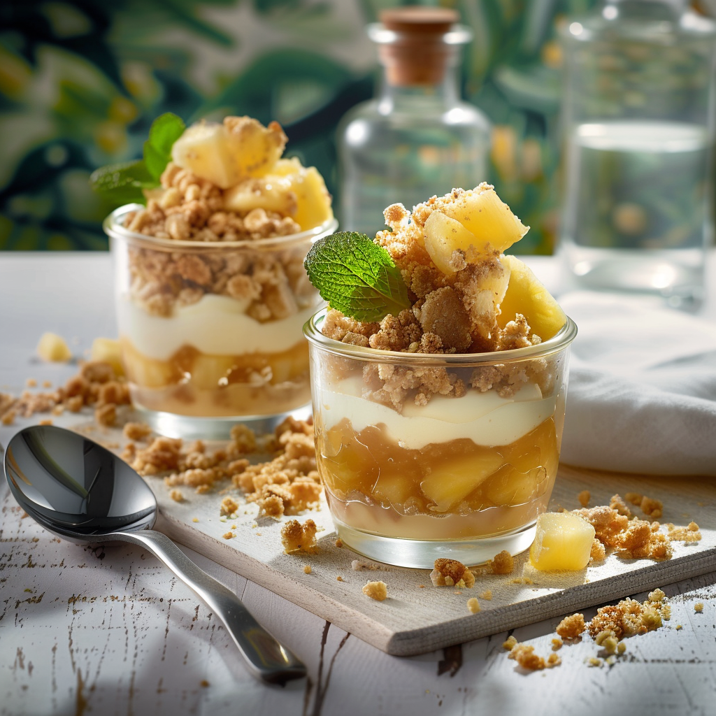 Verrines ananas crumble depuis recettemoderne.com