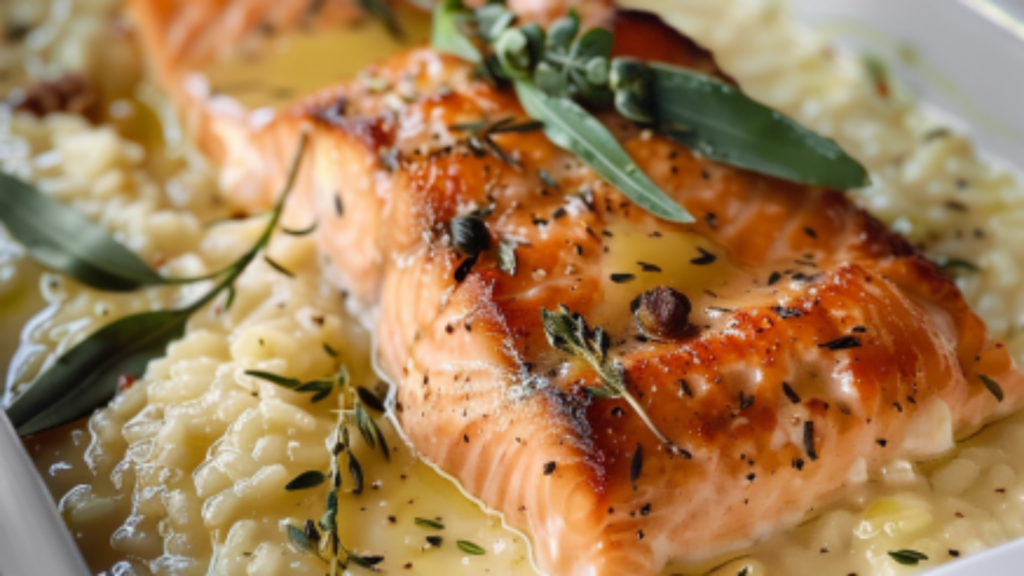 saumon et risotto crémeux Depuis recettemoderne.com