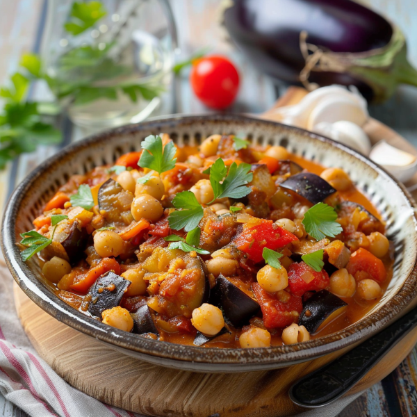 Curry d'Aubergines et Pois Chiches Depuis recettemoderne.com