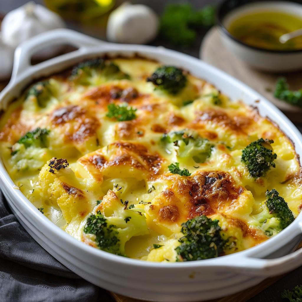 Gratin de chou-fleur et brocoli depuis recettemoderne.com