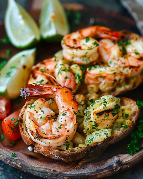 Pain à l'Ail et au Fromage avec Crevettes Grillées Depuis recettemoderne.com