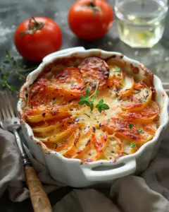 Gratin de Pommes de Terre et Tomates à la Béchamel depuis recettemoderne.com