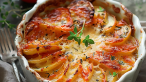 Gratin de Pommes de Terre et Tomates à la Béchamel depuis recettemoderne.com
