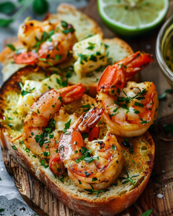 Pain à l'Ail et au Fromage avec Crevettes Grillées Depuis recettemoderne.com