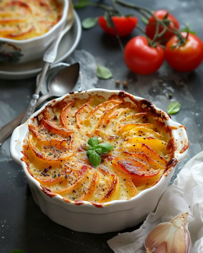 Gratin de Pommes de Terre et Tomates à la Béchamel depuis recettemoderne.com