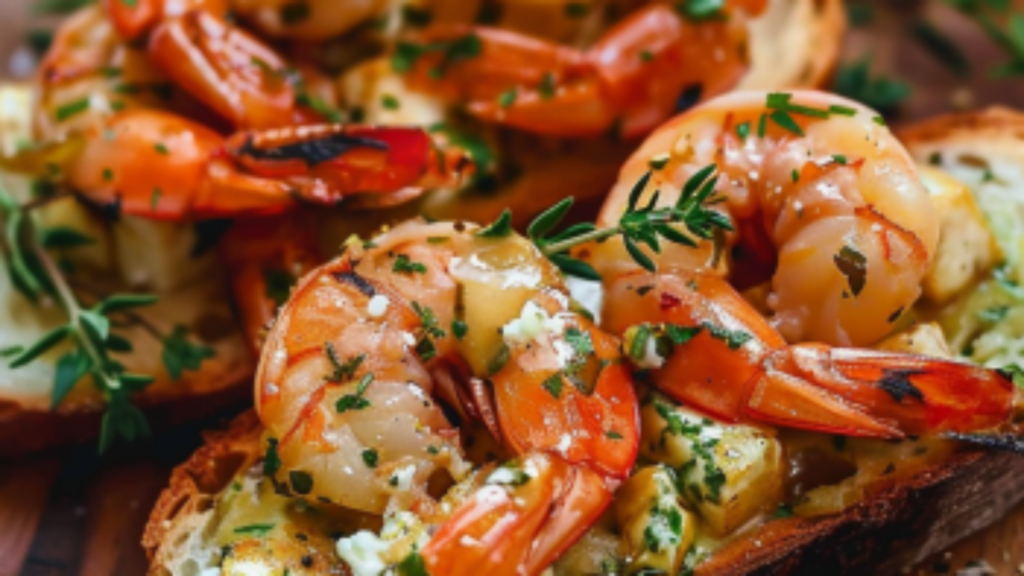 Pain à l'Ail et au Fromage avec Crevettes Grillées Depuis recettemoderne.com