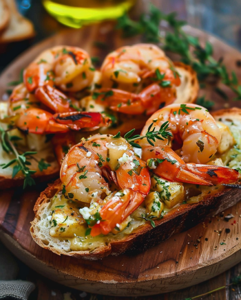 Pain à l'Ail et au Fromage avec Crevettes Grillées Depuis recettemoderne.com