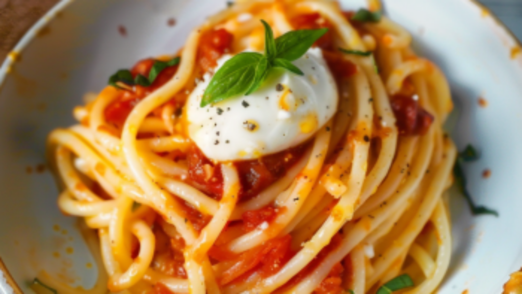 Bucatini mozzarella depuis recettemoderne.com
