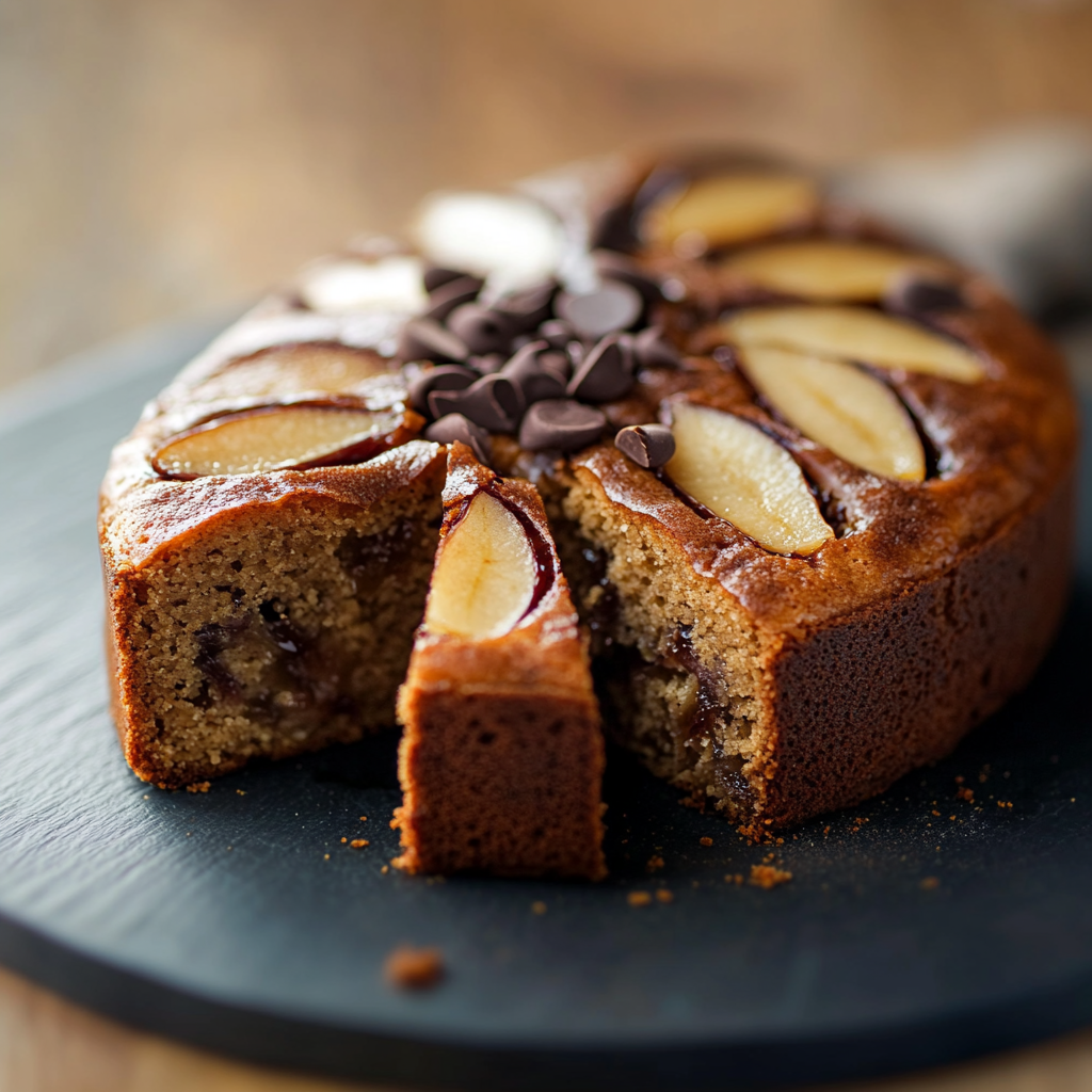 Gâteau moelleux aux poires et pépites de chocolat depuis recettemoderne