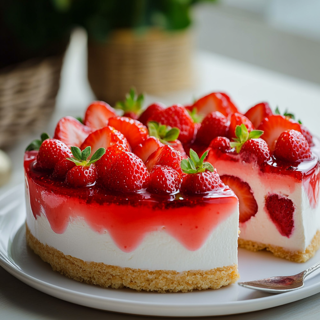 Gâteau aux fraises sans cuisson facile depuis recettemoderne