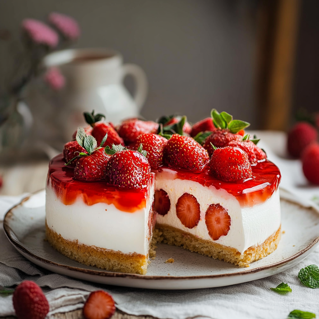 Gâteau aux fraises sans cuisson facile depuis recettemoderne