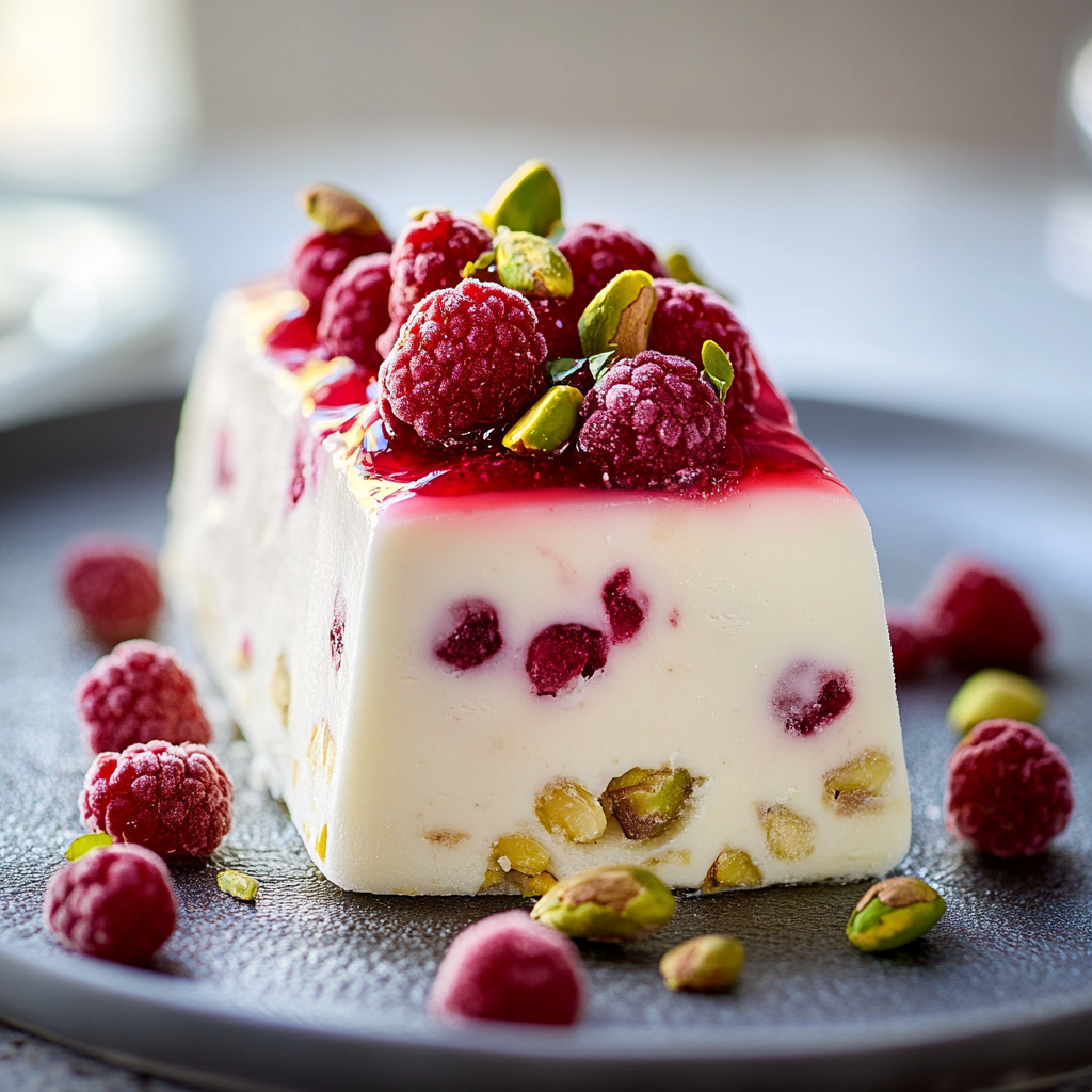 Semifreddo au Yaourt, Framboises et Pistaches