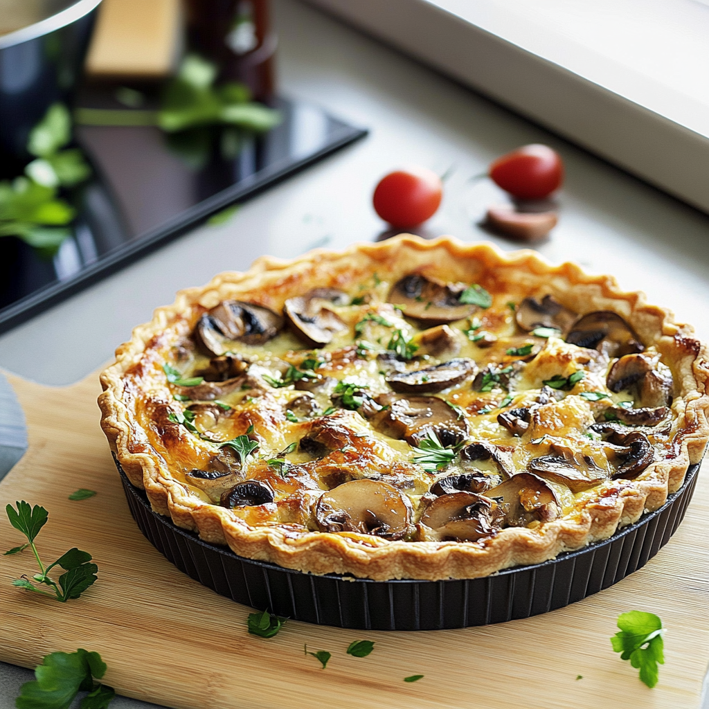 Quiche champignons au poulet depuis recettemoderne