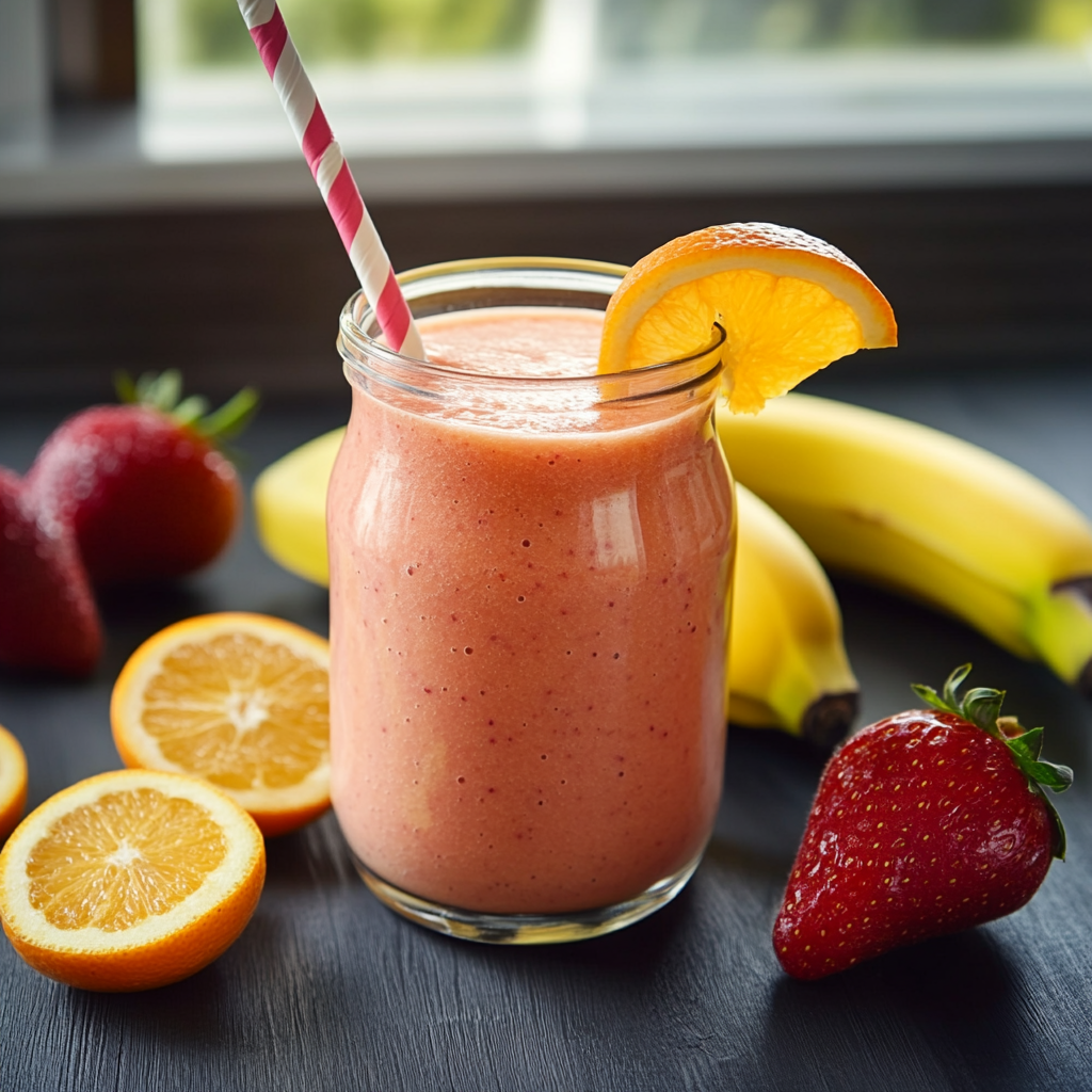 Smoothie Banane, Orange et Fraises