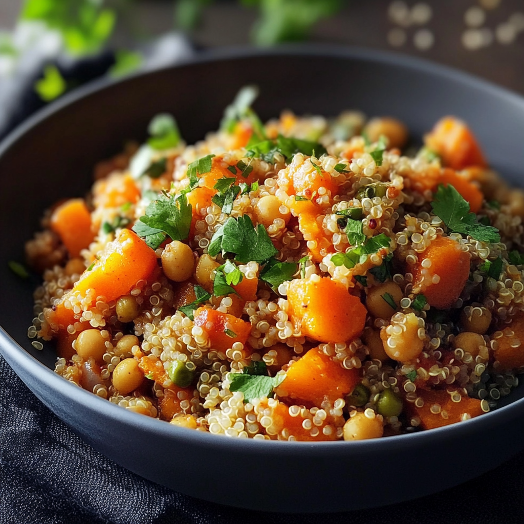 Quinoa et Boulgour Épicés aux Carottes et Pois Chiches