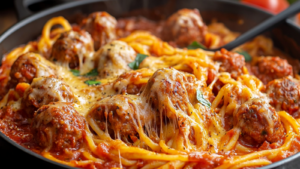 Gratin Linguine Boulettes en Sauce