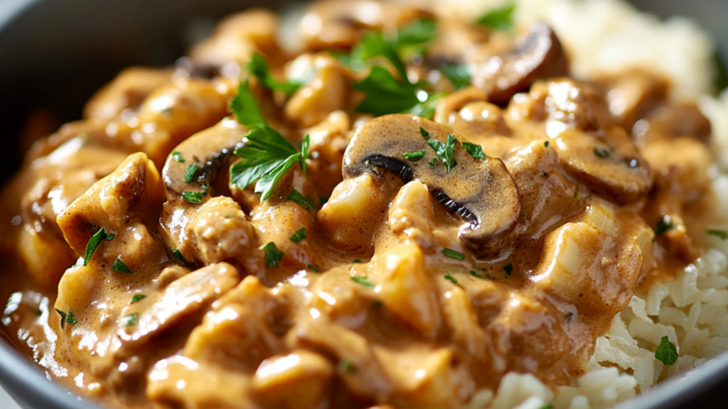 Stroganoff de Champignons & Riz Complet