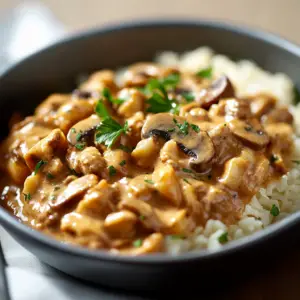 Stroganoff de Champignons & Riz Complet