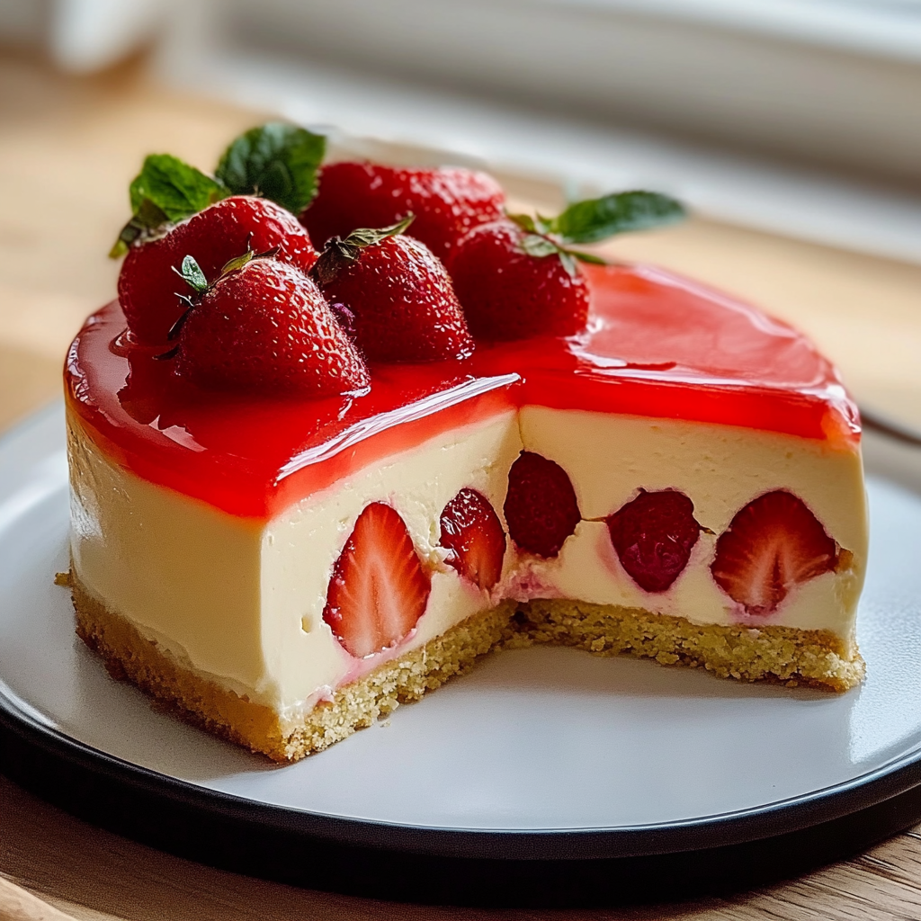 Gâteau aux fraises sans cuisson facile depuis recettemoderne