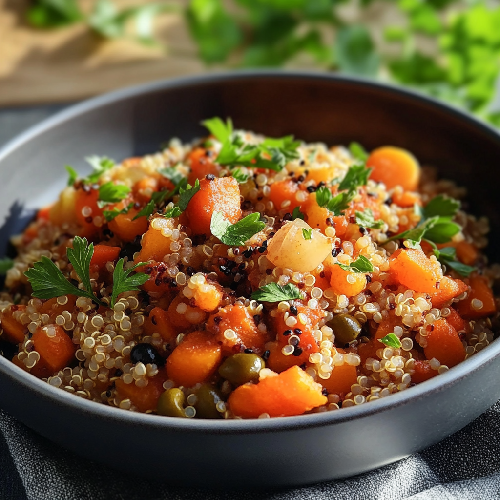 Quinoa et Boulgour Épicés aux Carottes et Pois Chiches