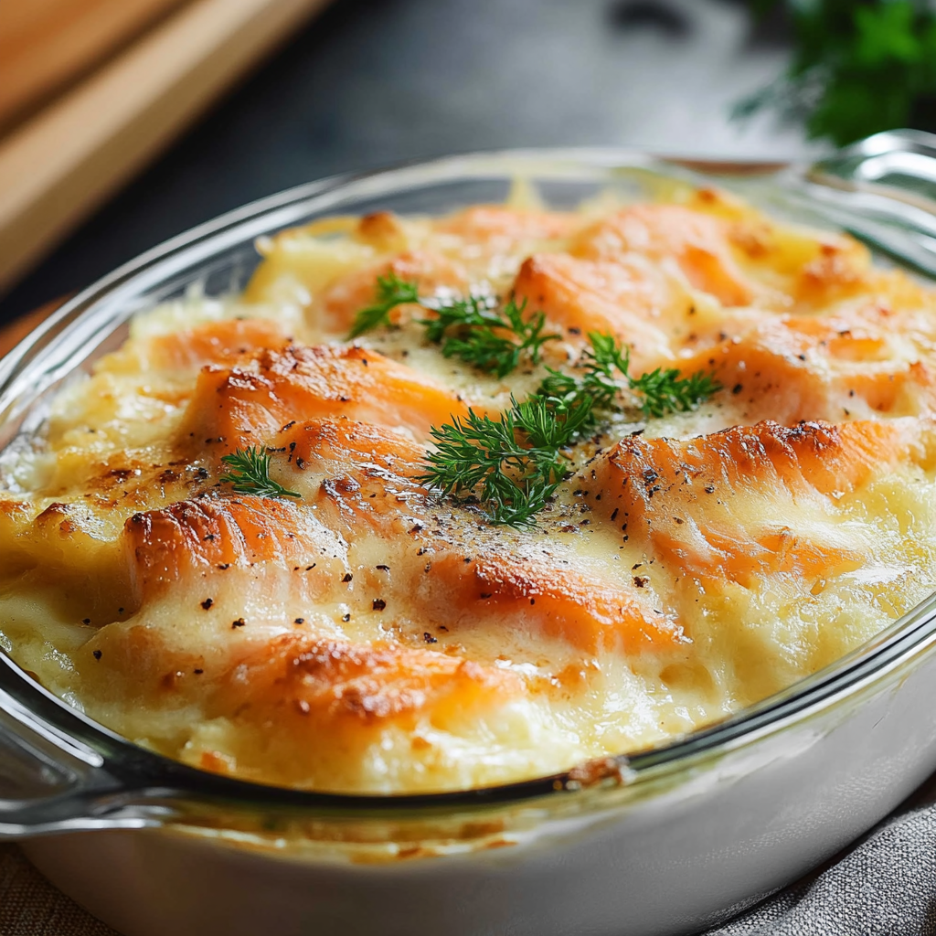 Gratin parmentier au saumon depuis recettemoderne