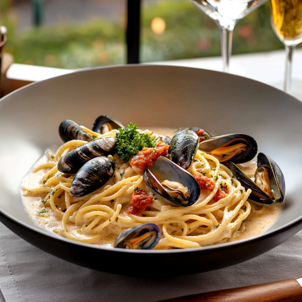 spaghetti aux moules à la crème depuis recettemodern