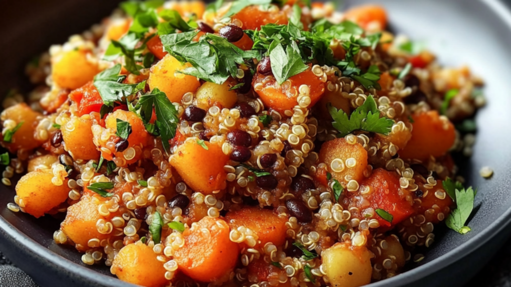 Quinoa et Boulgour Épicés aux Carottes et Pois Chiches