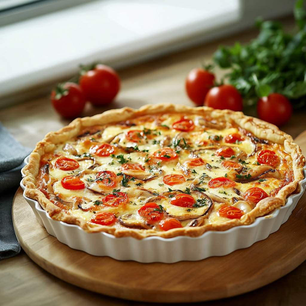 Quiche au thon, mozzarella et tomates depuis recettemoderne