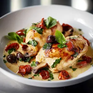 Poulet sauce crémeuse à la tomate, olives et champignons depuis recettemoderne