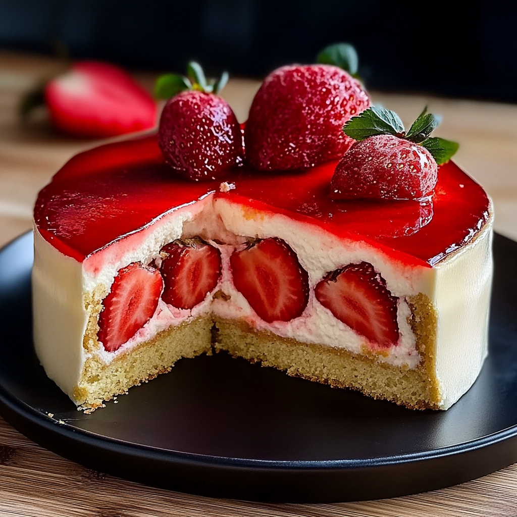 Gâteau aux fraises sans cuisson facile depuis recettemoderne