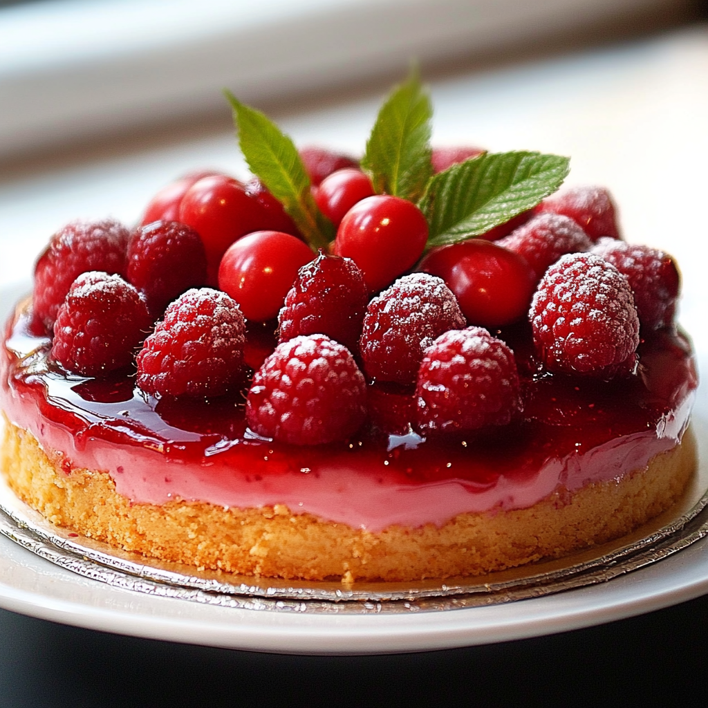 Gâteau léger et moelleux, garni de confiture de framboise depuis recettemoderne