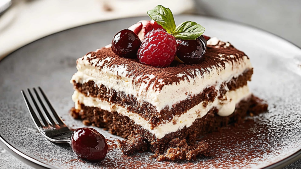 Tiramisu Forêt Noire : Un délice revisité au chocolat et cerises
