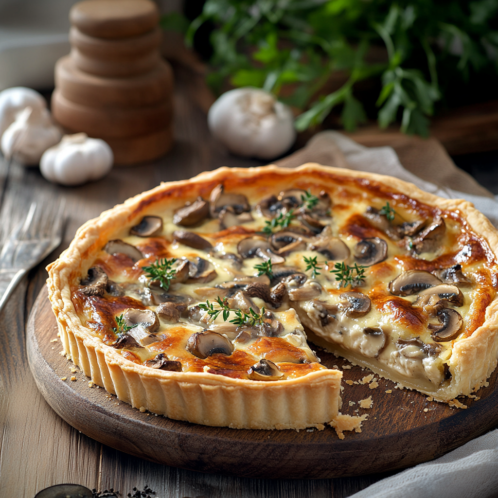 Quiche champignons au poulet depuis recettemoderne