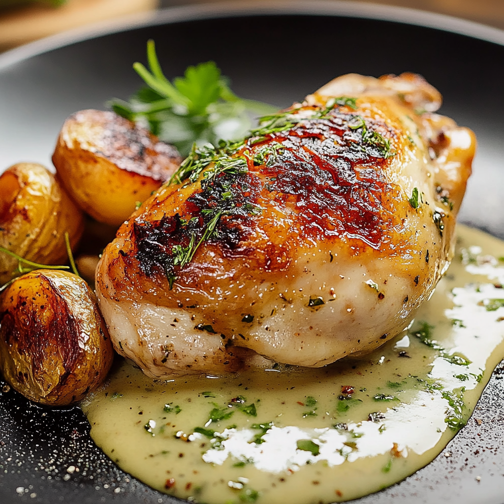 POULET RÔTI, SAUCE CRÉMEUSE À L'AIL ET AU POIVRE depuis recettemoderne