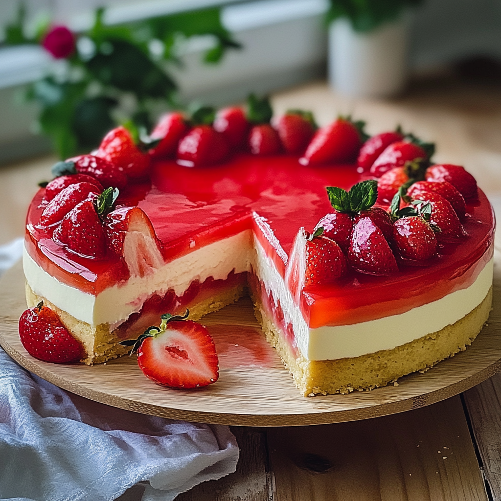 Gâteau aux fraises sans cuisson facile depuis recettemoderne
