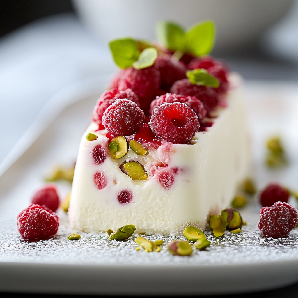 Semifreddo au Yaourt, Framboises et Pistaches