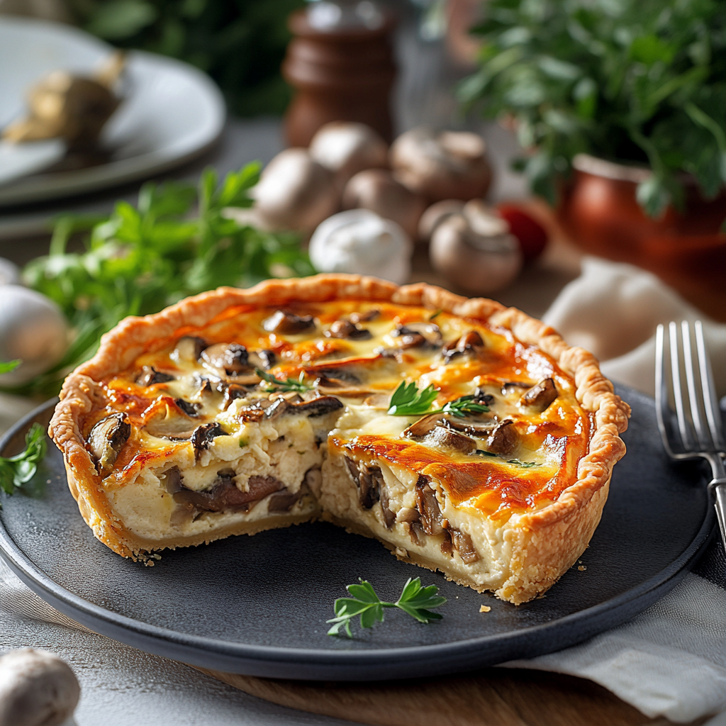 Quiche champignons au poulet depuis recettemoderne