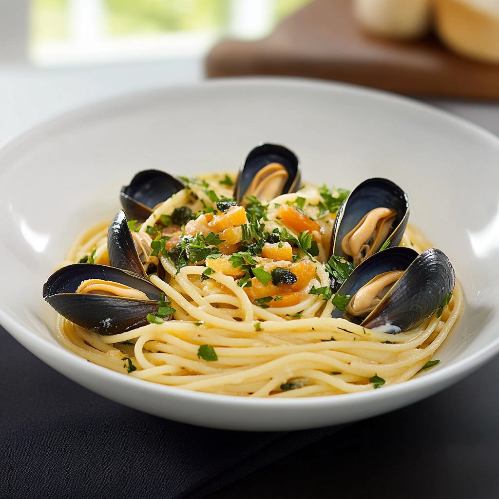 spaghetti aux moules à la crème depuis recettemodern