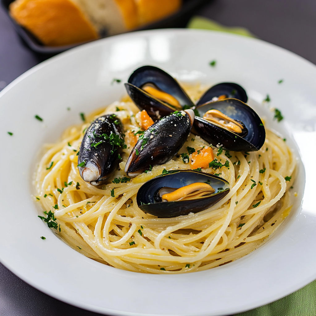 spaghetti aux moules à la crème depuis recettemodern
