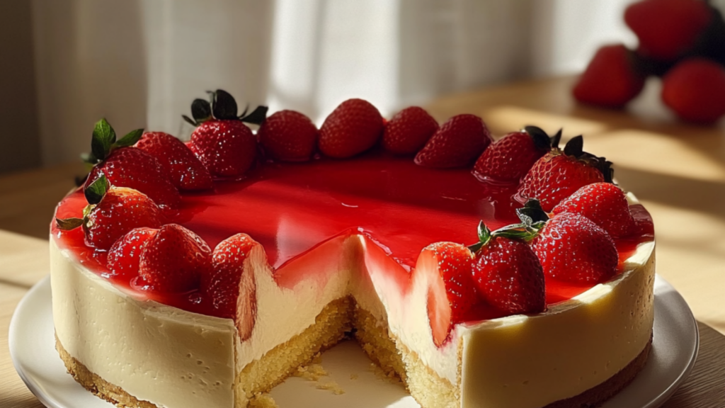 Gâteau aux fraises sans cuisson facile depuis recettemoderne