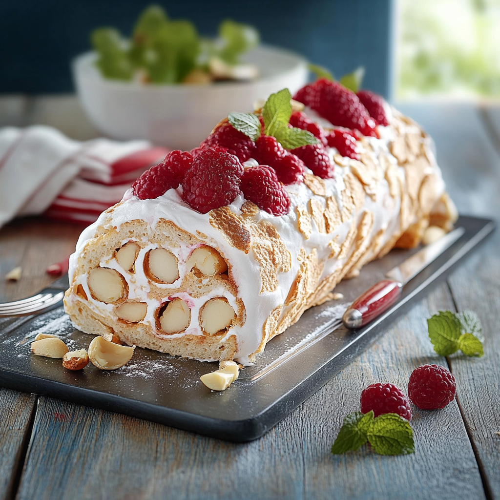 Roulade Meringuée Fraises & Amandes : Dessert Éclatant
