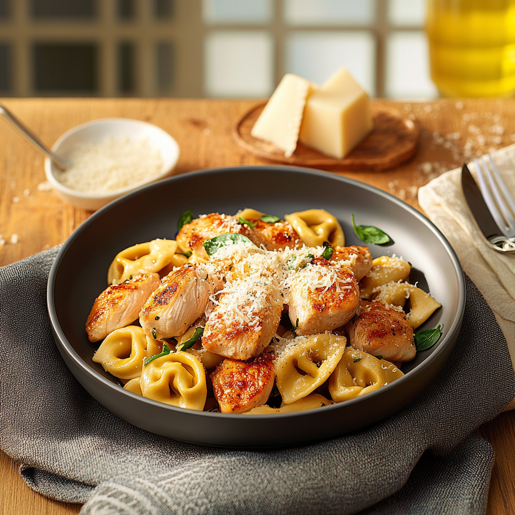 Poulet au parmesan et tortellinis depuis recettemoderne