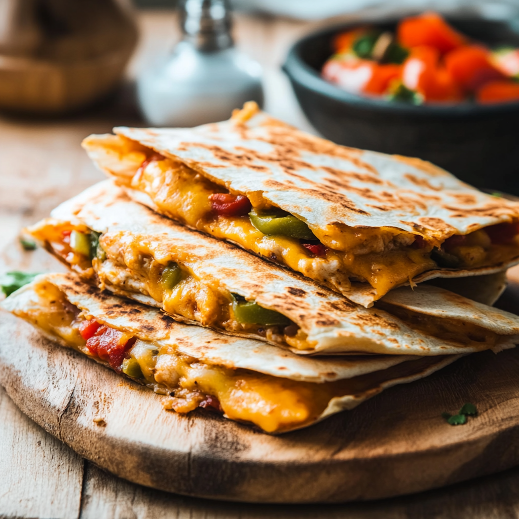 Quesadillas Mexicaines aux Poivrons, Poulet et Cheddar : Recette Facile et Savoureuse