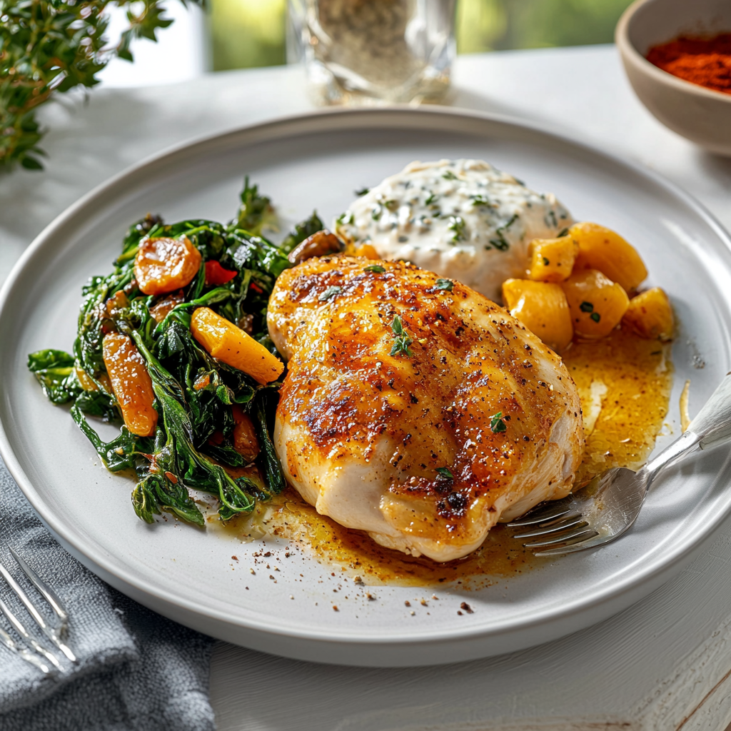 Poulet paprika fumé et épinards depuis recettemoderne