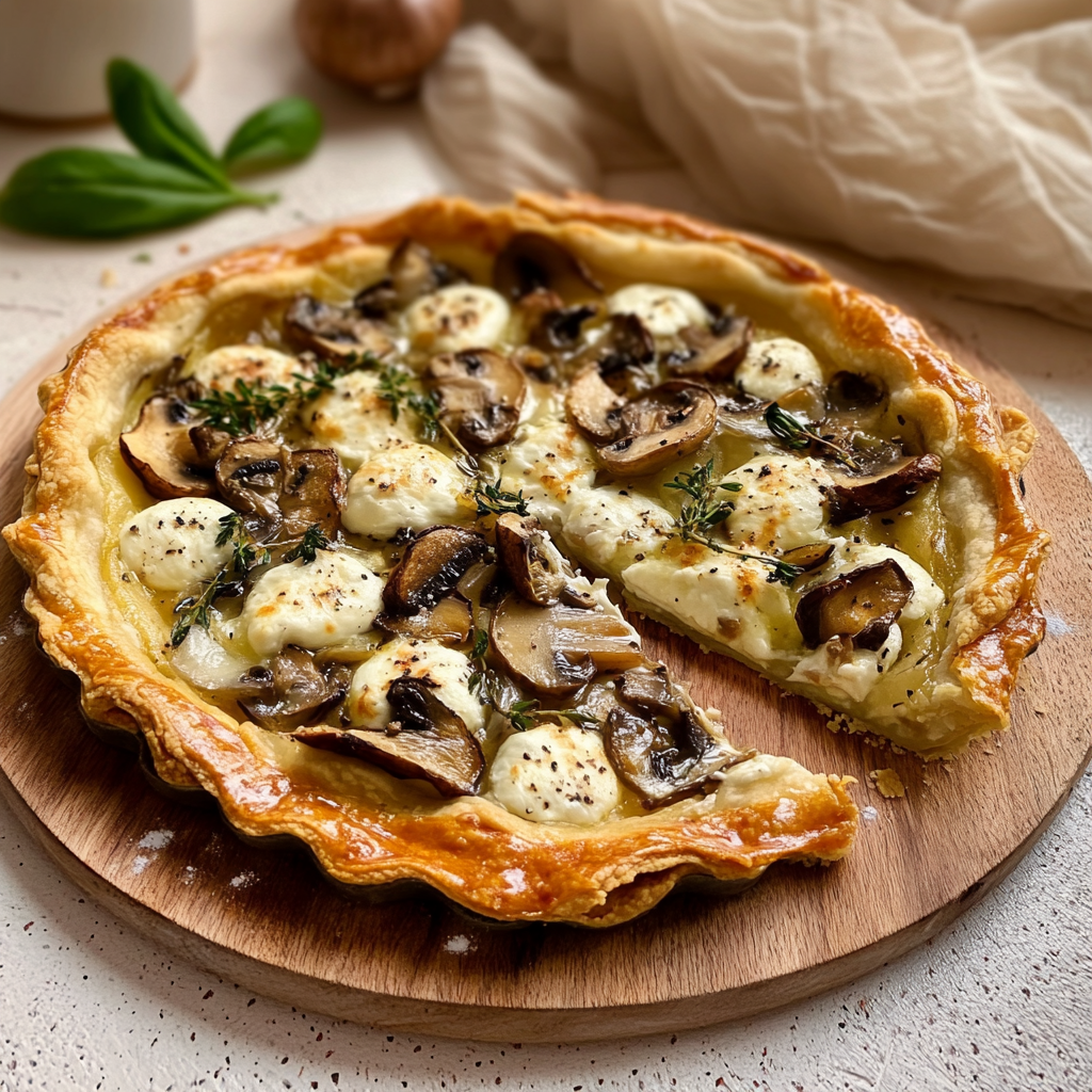 Tarte feuilletée champignons mozzarella
