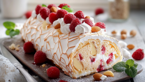 Roulade Meringuée Fraises & Amandes : Dessert Éclatant