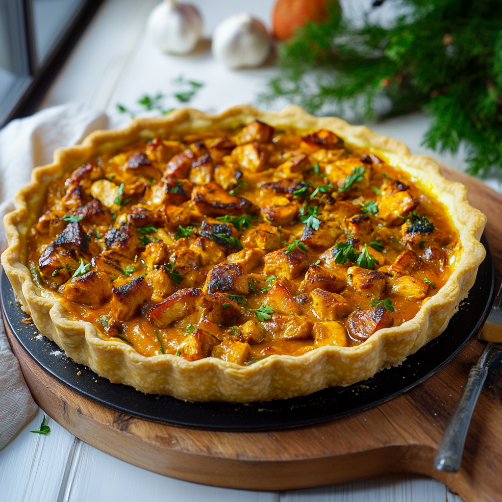 Tarte au poulet au curry depuis recettemodern