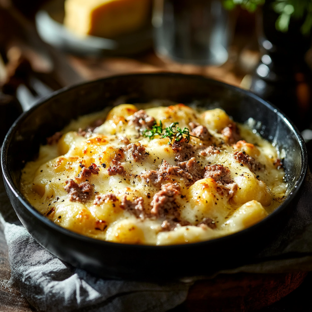 Coquillettes à la viande hachée et raclette depuis recettemoderne