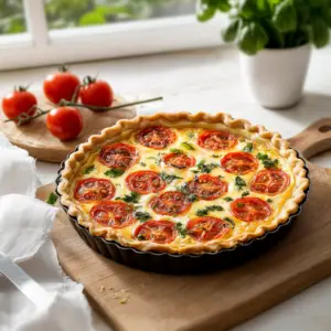 Quiche au thon, mozzarella et tomates depuis recettemoderne