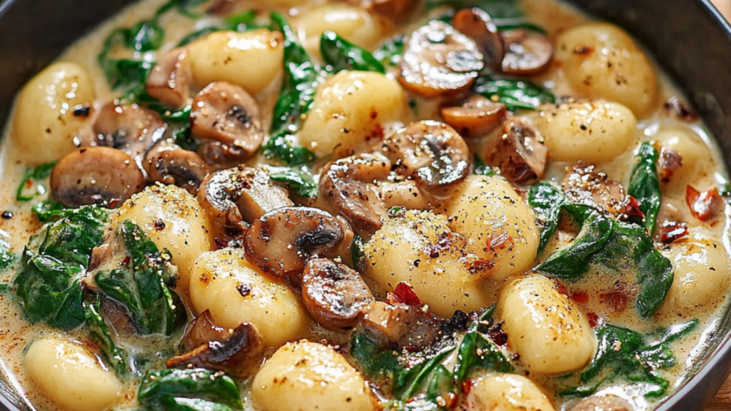 Gnocchis crémeux aux épinards et champignons depuis recettemoderne